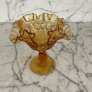Stunning Fenton Amber Ruffle Top Candy Dish with P